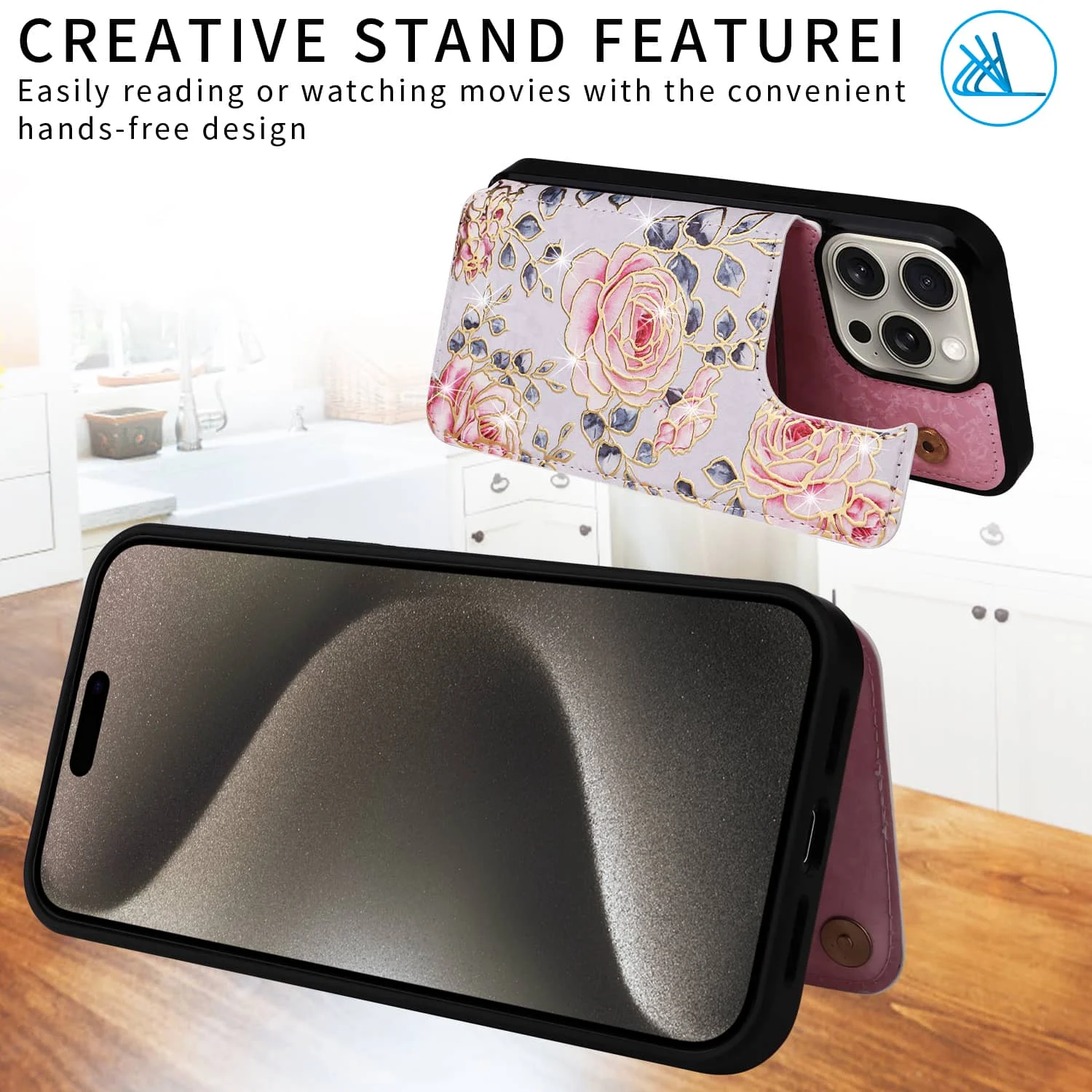 Wallet Case for iPhone 15/14/13/12/11 Pro Max with Card Holders, PU Leather Cover Kickstand RFID Blocking Double Magnetic Clasp
