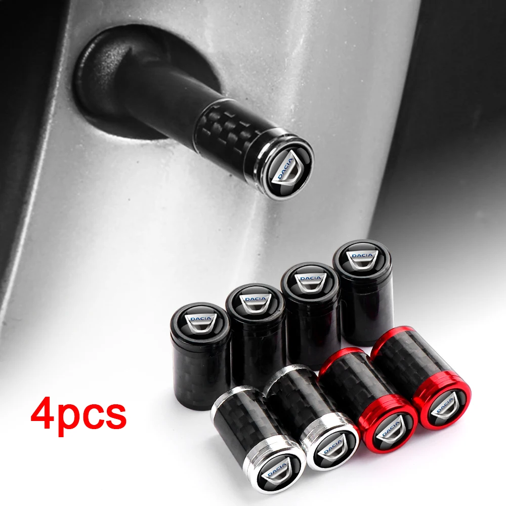 

4Pcs Car Accessories Metal Auto Wheel Tire Carbon Fiber Valve Caps For Dacia Duster Logan Dokker Lodgy 2 Sandero MK2 Stepway Mcv