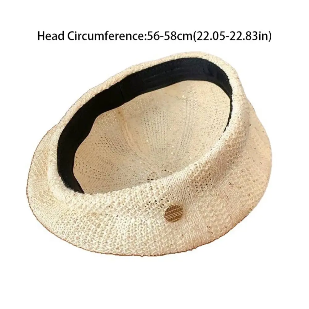 Brimless Cap Breathable Sequin Beret Hat Paillette Hollowed Out Weave Hat Fashionable Vintage Crochet Knitted Cap Spring