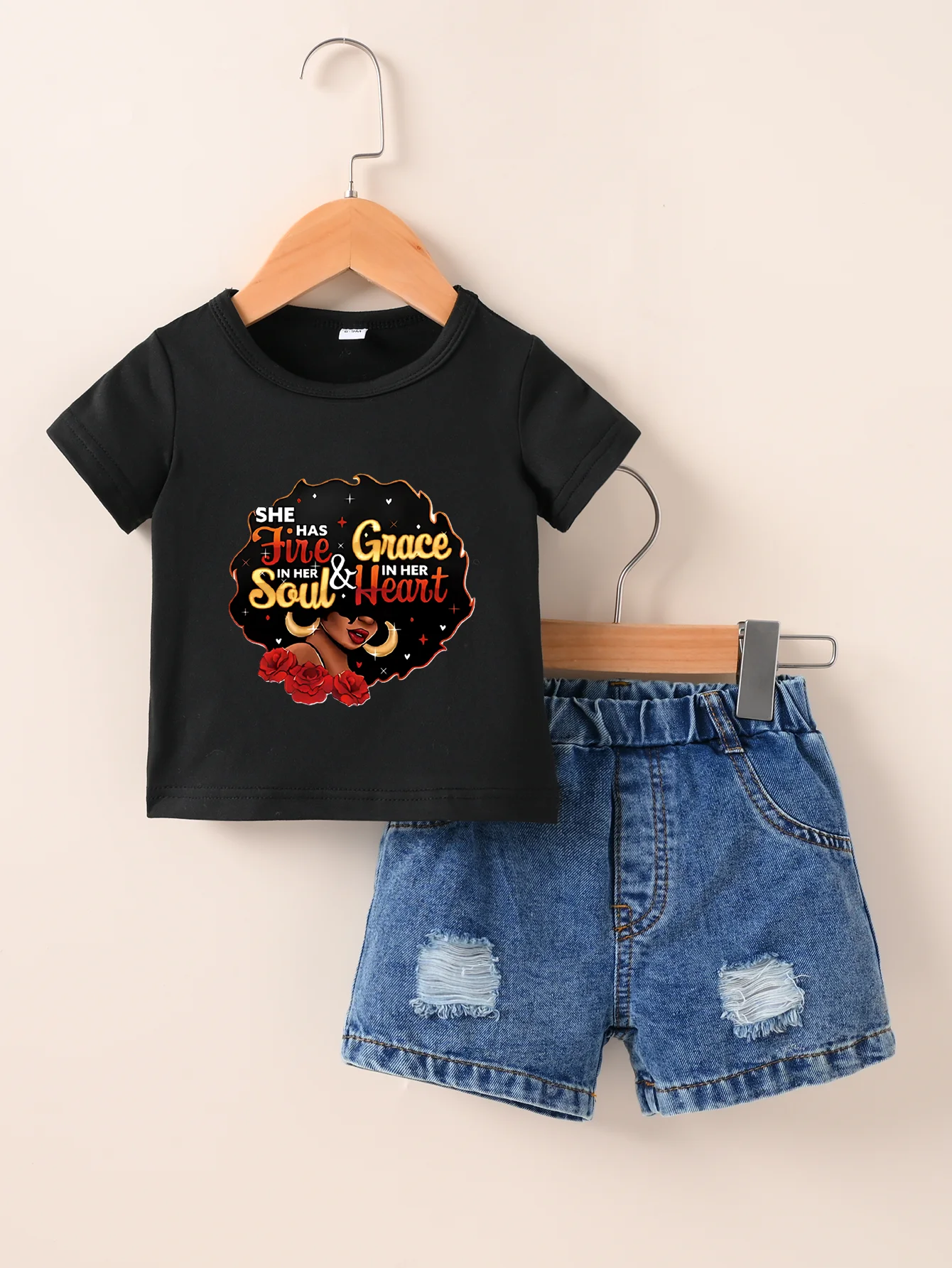 Summer New Male And Female Baby Short Sleeve White T-Shirt Round Neck Pullover Top + Denim Trousers