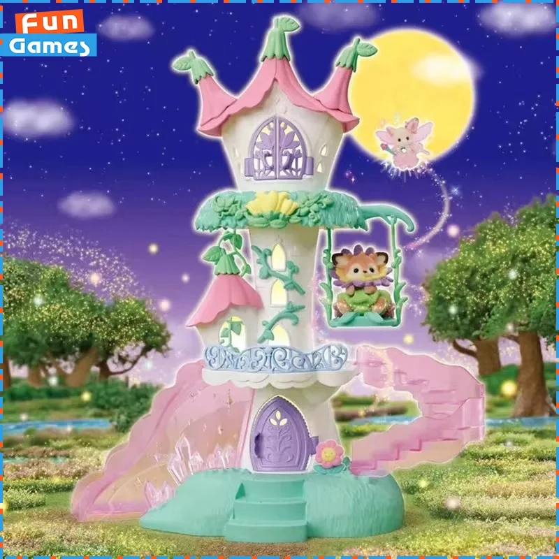 

New Kawaii SYLVANIAN FAMILIES Anime Figures Fairy Tales Tower Doll Flocking Mini Doll Custom Room Decoration Birthday Toy Gift