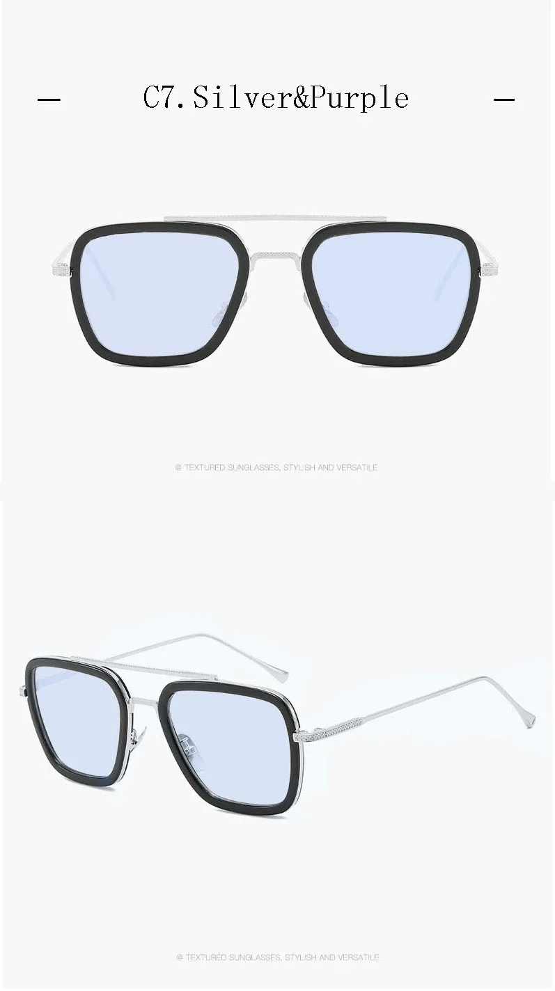 Modische Avengers Tony Stark Flugstil-Sonnenbrille Eckige Edith-Sonnenbrille – Detail 14