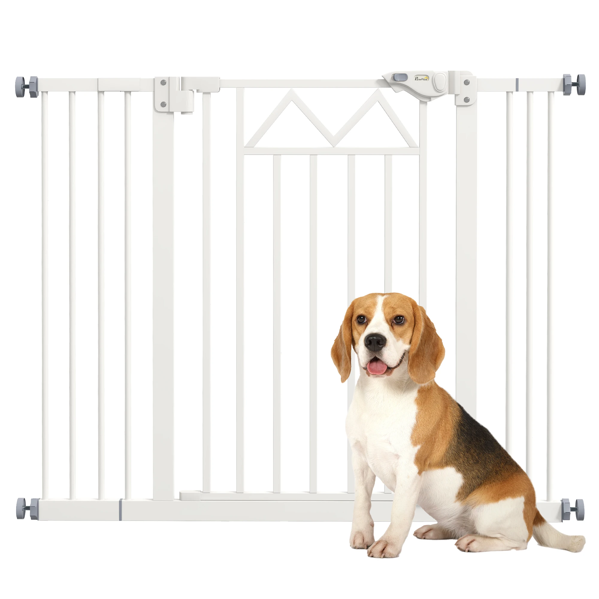 Pawhut Barriera Estensibile per Cani con Chiusura Automatica e Sistema di Chiusura Doppia 74-100X76 cm Bianca