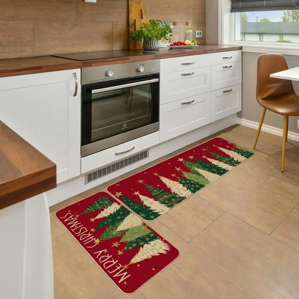 VIKAMA 2 قطعة مجموعة عيد الميلاد ممسحة مقاومة للبقع ودائم مدخل المدخل الحصير سجاد المطبخ ديكور المنزل