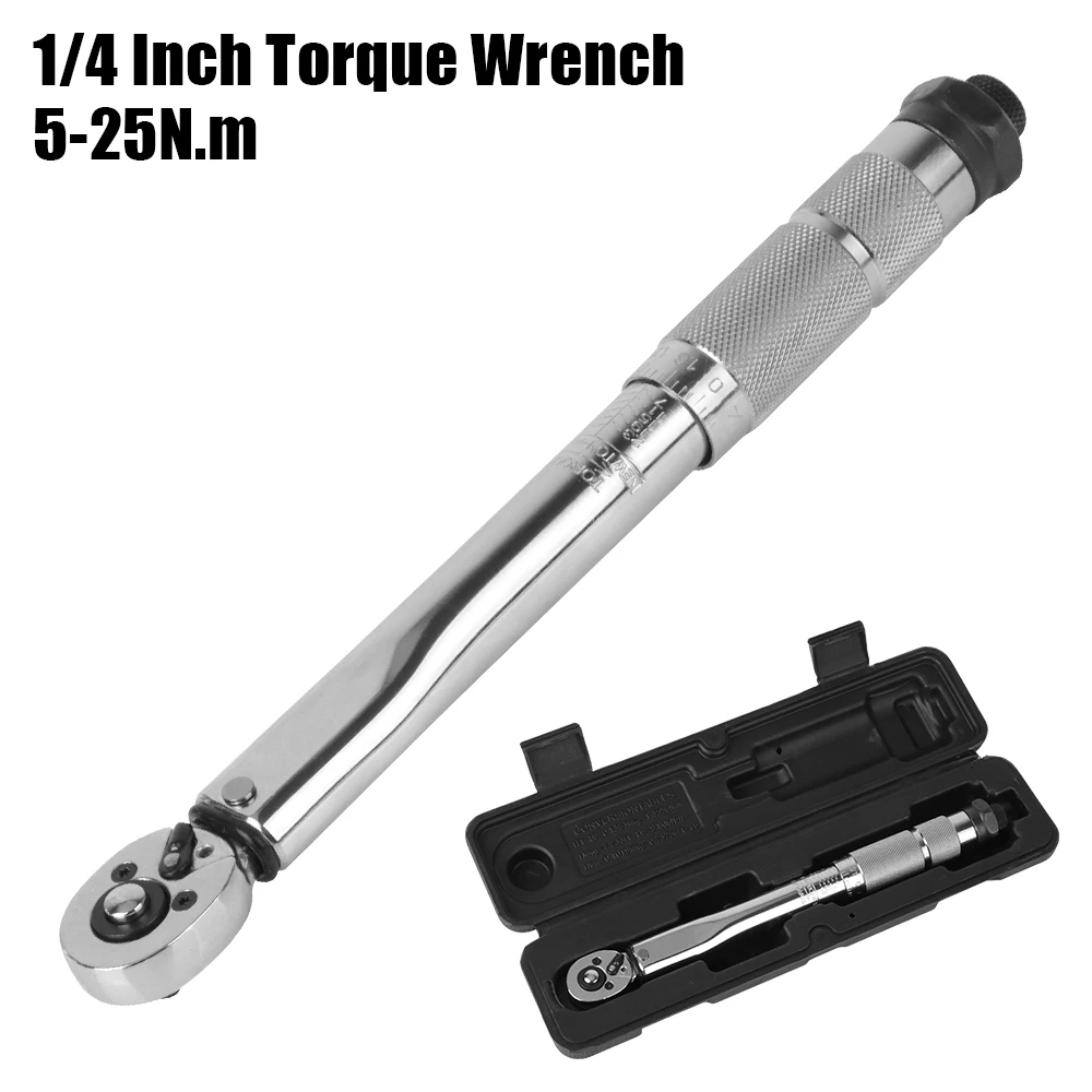 

Professional Car Bike Motorbike Disassembly Tool 1/4'' Drive Adjustable Torque Wrench 5-25N.m Micrometer Spanner Hand Tool