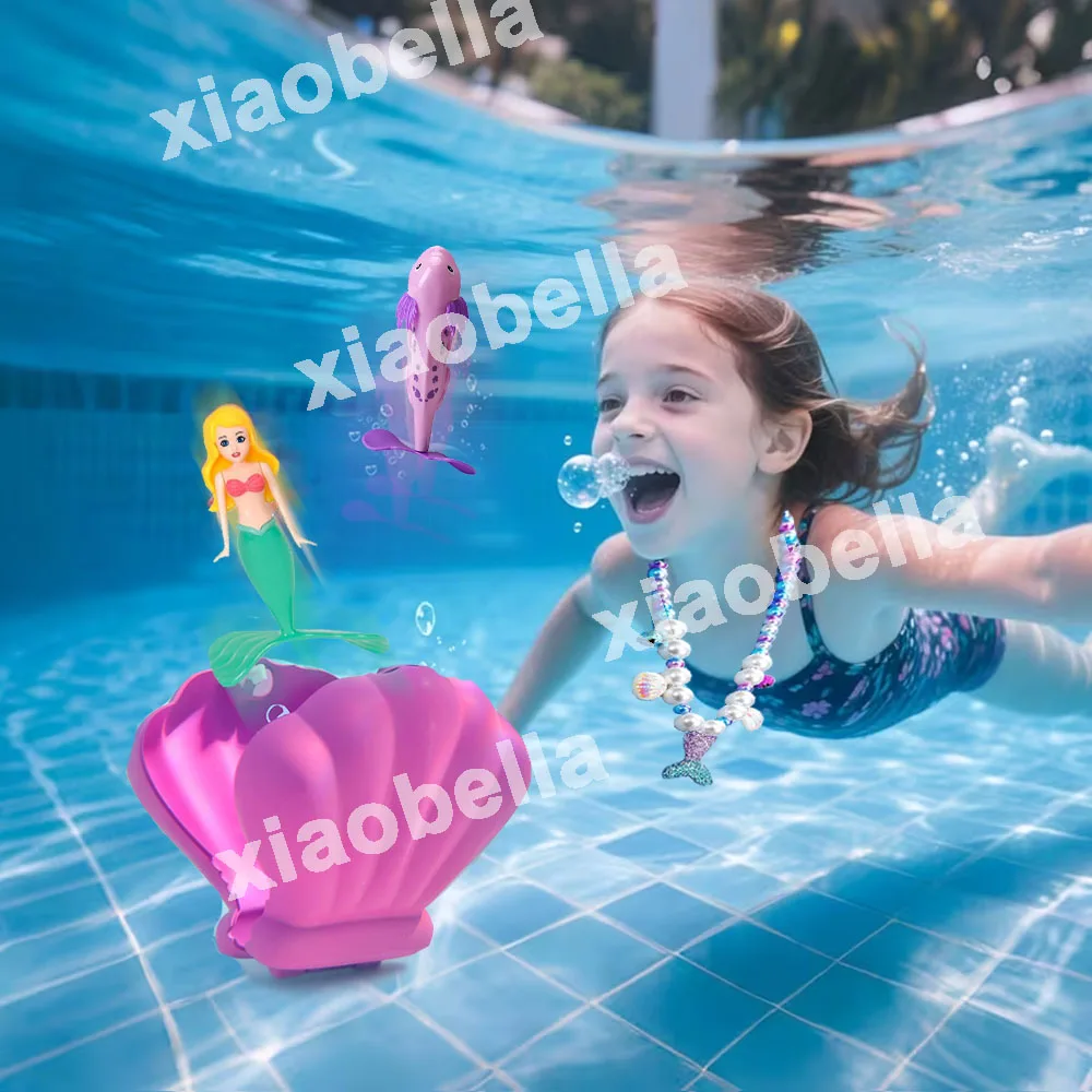 Mermaid Dive Toys With Shell Treasure Giant Salamander Bath Toys Mermaid Pool Toys Swimming Pool Game Summer Water Toy Gift Set