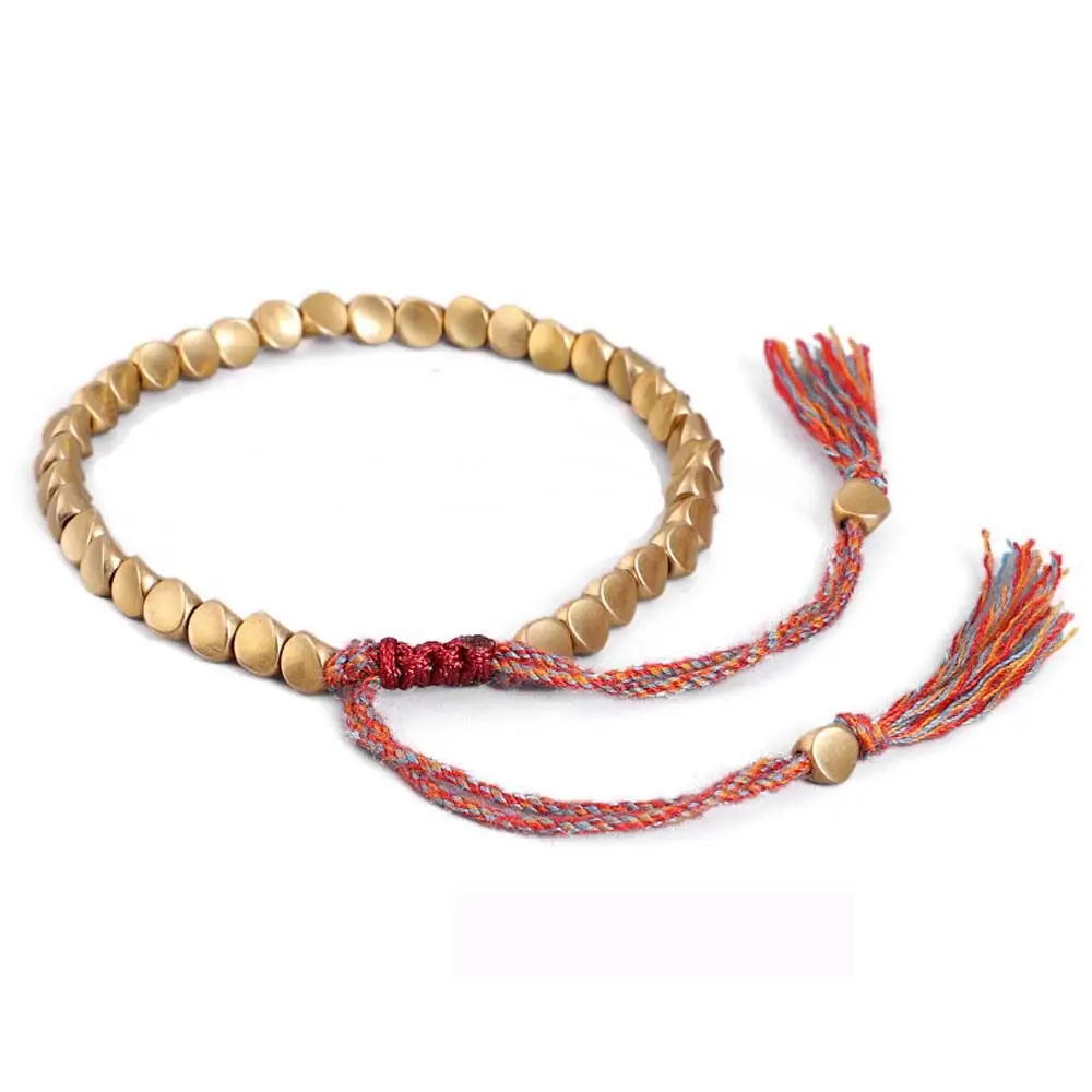 Men Gifts For Lovers Buddhist Cotton Rope Adjustable Braided Bracelet Wrist Jewelry Copper Beads Bangles