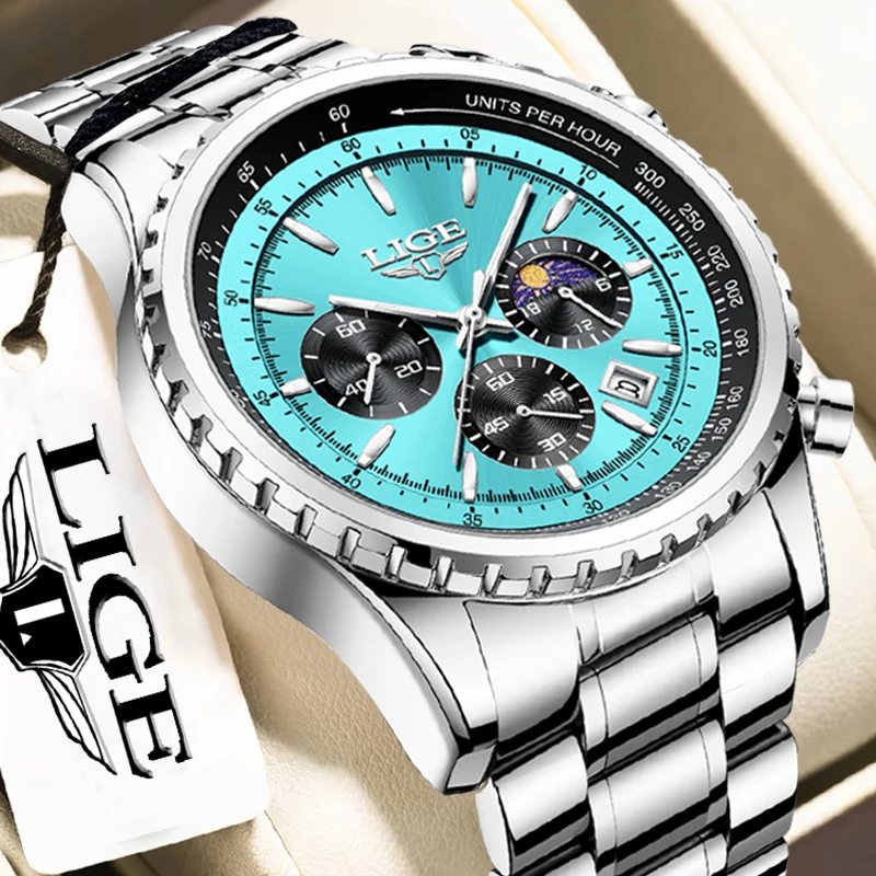 

LIGE New Luxury Men Watch Fashion Business Stainless Steel Luminous Waterproof Watch For Men Military Sports Quartz Chronograph