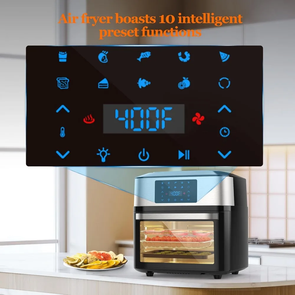 Oven Air Fryer dengan jendela masak terlihat, pemanggang roti Air besar Kombo Oven dengan resep, 10-in-1 20 QT Oven Airfryer