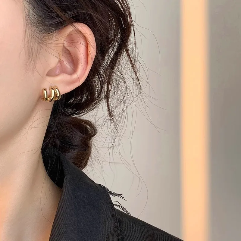 Minimalist Creative 925 Sterling Silver Multi-layer Circular Stud Earrings for Woman Korean Geometric Designer Jewelry Accessory