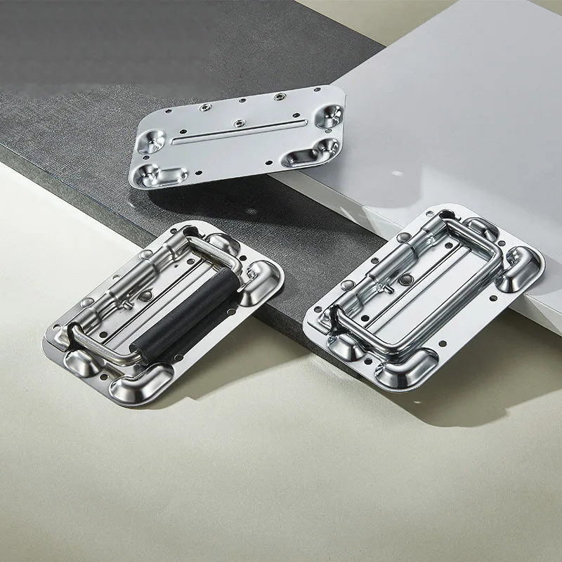 1PCS Aviation Box Spring Folding Exposed Buckle Handle Stainless Handle Embedded Cover Ring Handle Non Drilling Iron Handle