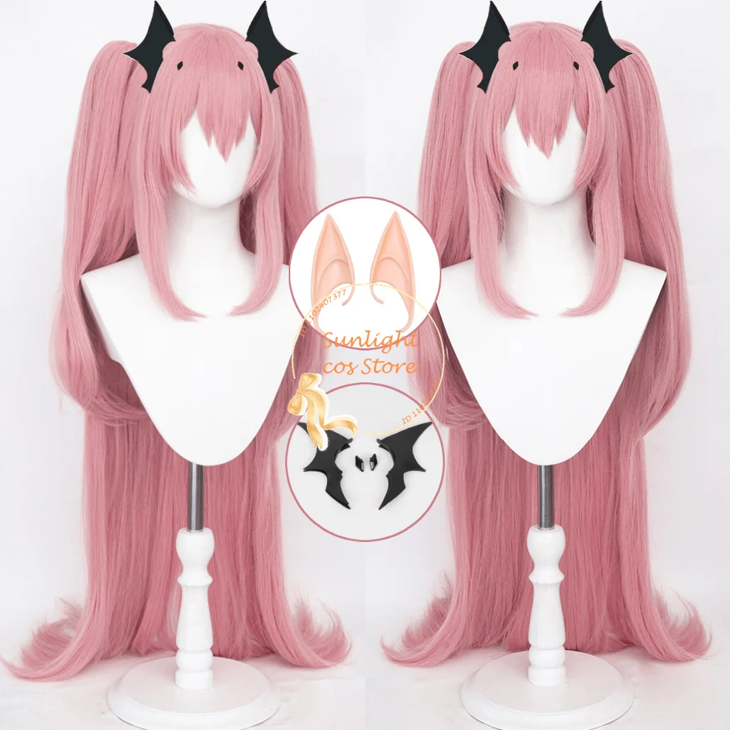 

110cm Krul Tepes Cosplay Wig Pink Two Ponytail Clip Anime Wigs Heat Resistant Synthetic Hair Halloween Party Wig + Wig Cap