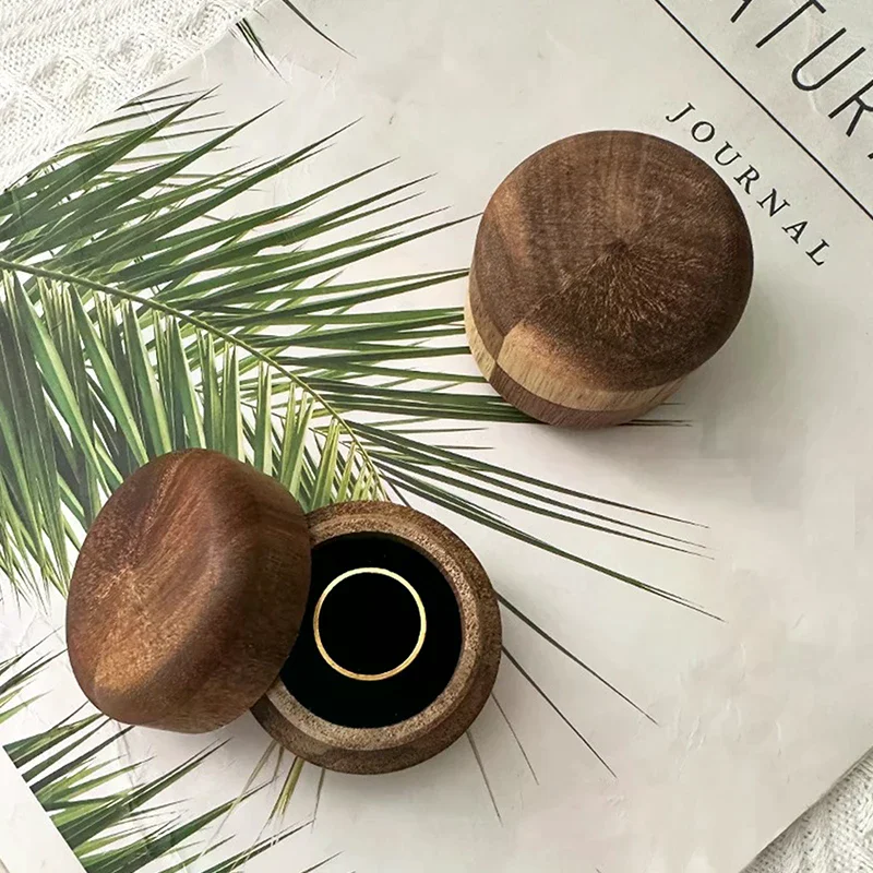 Wood Ring Box Wedding Proposal Engagement Round Wood Ring Box Jewelry Storage Box Portable Solid Wood Ring Box