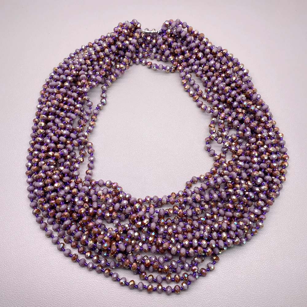 Faceted Purple Gold Crystal Bead Infinity Necklace 8 Loops Multi Layer Wrap Long Endless Necklace Women Party Costume Jewelry
