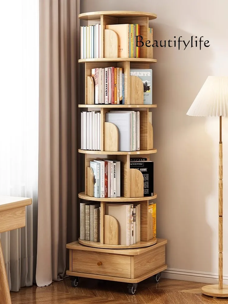 

Rotating 360-Degree Floor Simple Storage Bookshelf Household Portable Storage Bookcase with Wheels