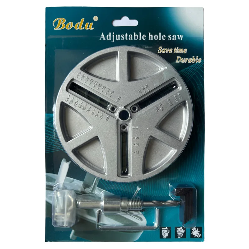 Adjustable Hole Saw Circle Cutter for Wood Drywall Plastic and Aluminum Board, 45-130mm Twin Blade Drill Attachment for
