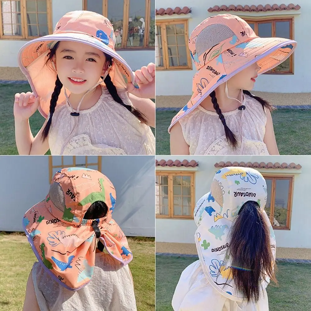 Polyester Children Sunshade Hat Fashion Neck Ear Cover with Shawl Kids Sunhat Wide Brim Portable Travel Flap Cap Beach