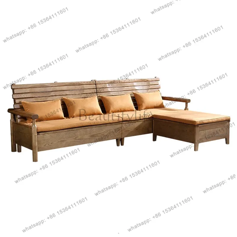 Best Sellers Nordic Solid Wood Sofa Japanese Fabric Ash Wood Corner Couch For Small Apartment Living Room Winter Summer Dual Pur
