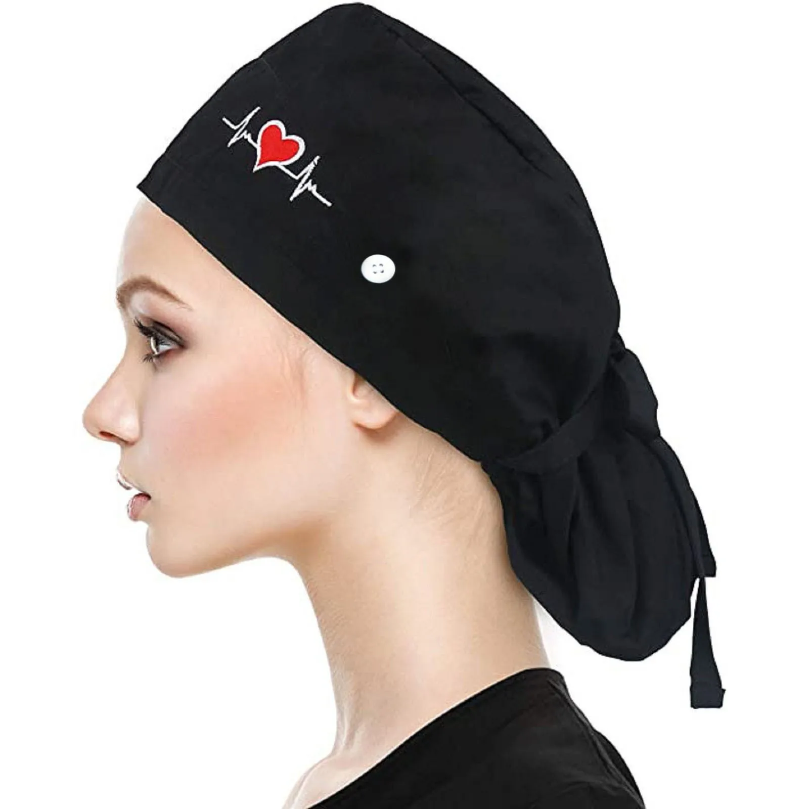 Gorros quirúrgicos ajustables, gorro de trabajo, soporte para cola de caballo, gorros de enfermería Bouffant con botones, turbante de pelo largo, sombreros para mujeres y hombres