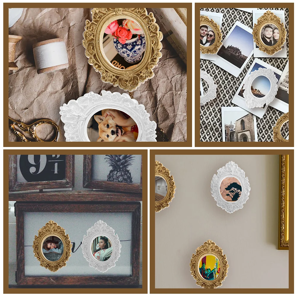 

8pcs Miniature Picture Frames Vintage Resin Photo Holders DIY Crafts Supplies Compact Mirror Phone Case Decor Accessories