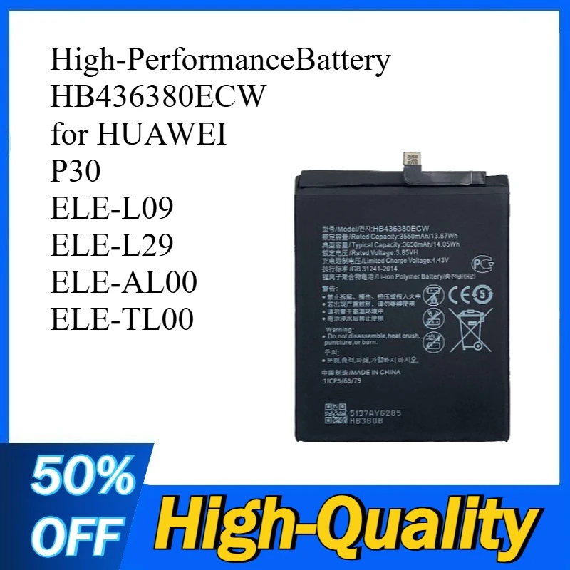 

High-Performance Battery HB436380ECW for HUAWEI P30 ELE-L09 ELE-L29 ELE-AL00 ELE-TL00