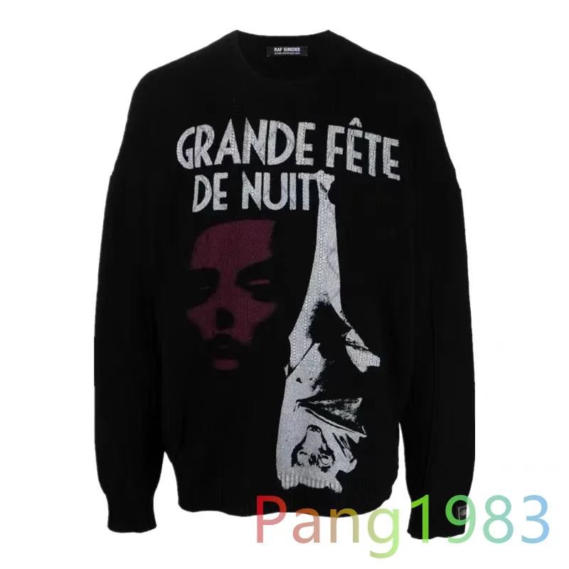 Purple Portrait Letter Print RAF SIMONS Sweater Men Women 1:1 High Quality Knit Pullover Black Top