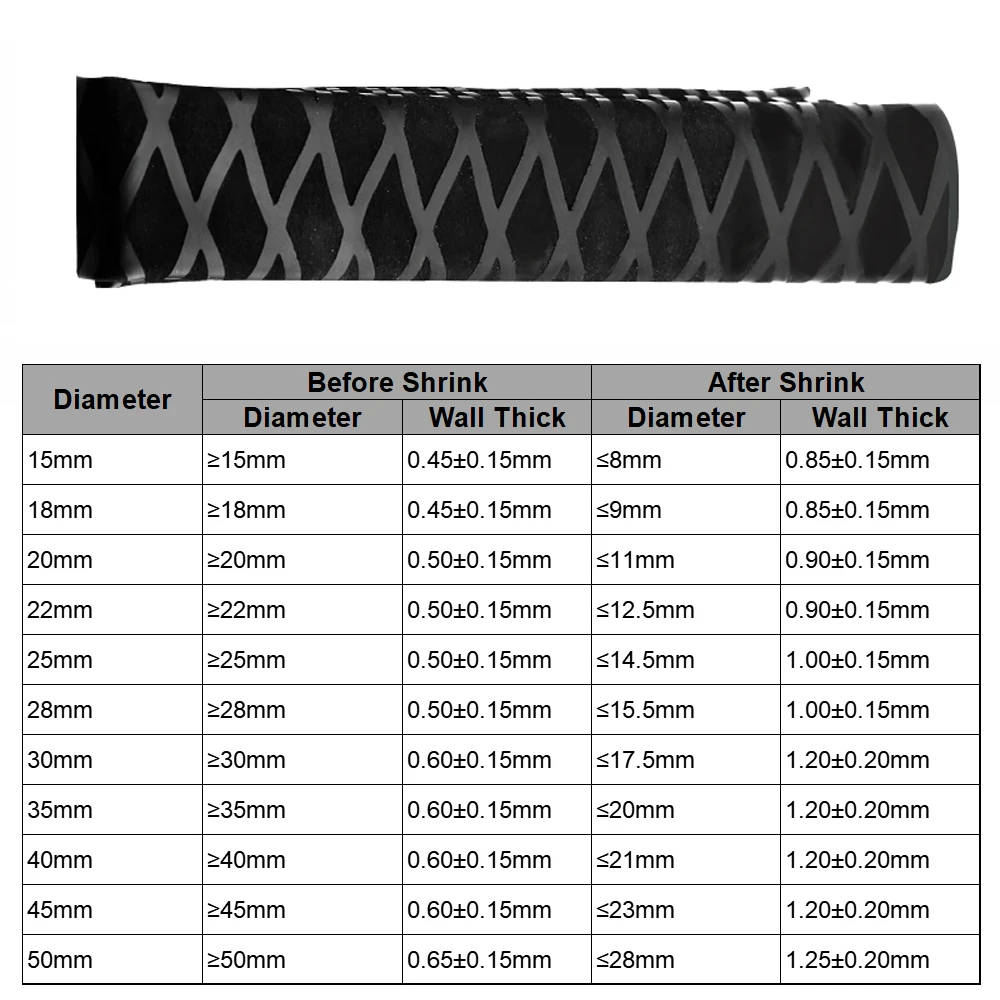 1M Non Slip Heat Shrink Tube Fishing Rod Wrap Black 15 18 20 22 25 28 30 35 40 45 50mm Handle Insulated Protect Waterproof Cover