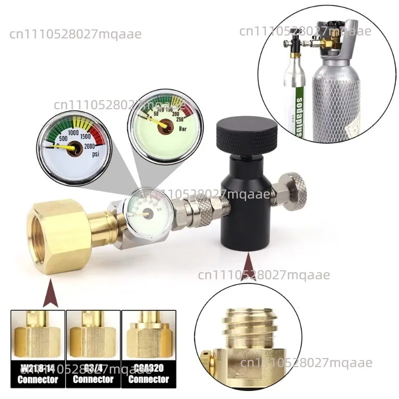 Adaptador de Recarga para Cilindro de Soda (Tipo de Rosca TR21-4) con Kit de Manómetro, Compatible con Cilindro Azul SodaStream, Conector W21.8-14 G3/4