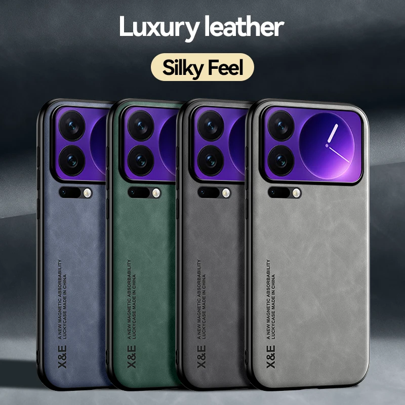 EUCAGR Luxus PU Leder Magnetische Stoßfest Zurück Fall Für Xiaomi 17 17Pro 17 Pro Max Mit Metall Platte Telefon Shell für Xiaomi 17