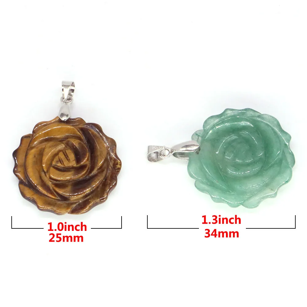 Pendentif Fleur Rose en Pierre de Clip de Guérison Naturelle, Bijoux Quartz Carimplantés, Collier Exécutif, Cadeaux d\'Amour Leon, Vente en Gros, 25mm