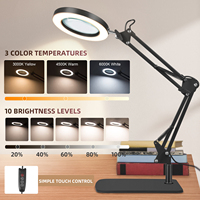 10X Magnifying LED Desk Lamp with Base & Clamp, 3 Color Modes,10 Adjustable Brightness, with Light and Stand,Swivel Arm Lamp Led