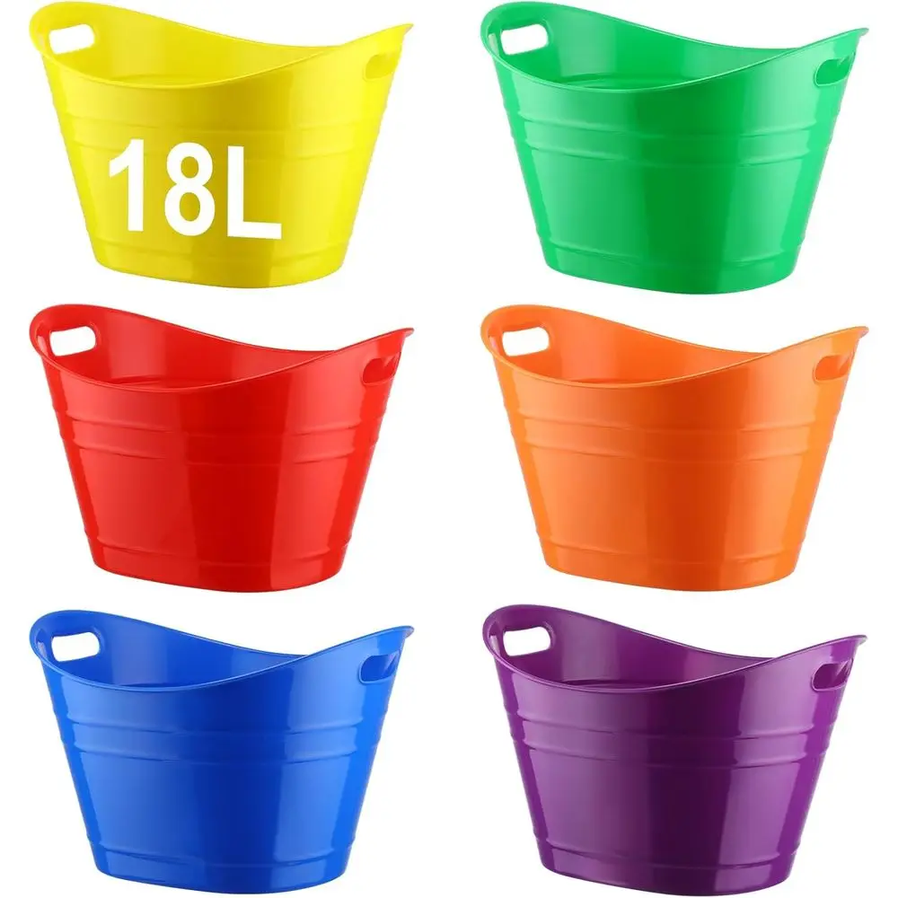 

Bulk 6-Piece Plastic Ice Buckets with Handles, Multicolor Oval Tubs for Parties, Beverage and Wine Cooler (18L)