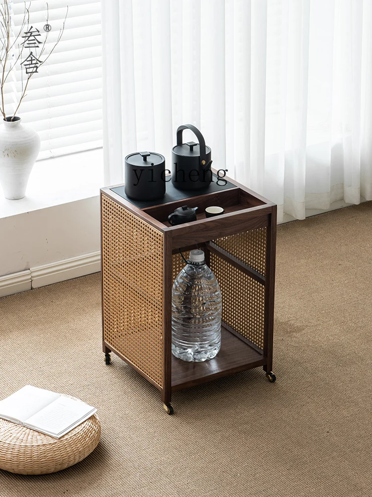 YFY  mobile tea cart North American black walnut solid wood cart Modern simple small tea table Side cabinet
