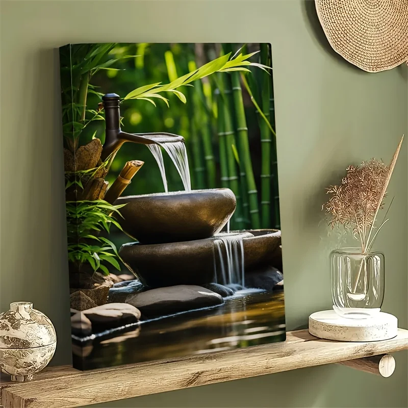55X80CM 1pc Modern Waterfall Oasis Framed Canvas Wall Art - Solid Wood Frame Suitable for Living Room, Office, Bar Decor, Mi