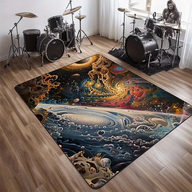 

Cosmic Space Pattern Non-Slip Mat - Vibrant Galaxy & Planets Design, Crystal Velvet, Machine Washable, Perfect for Livin