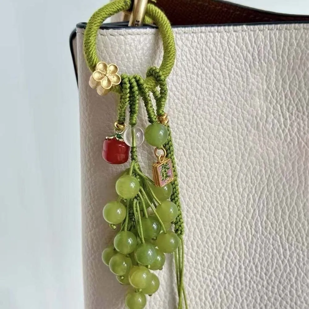 Elegant Grape Cluster Pendant Alloy Green Crystal Grape Phone Chain Purple Polyester Gradient Beads Woven Pendant