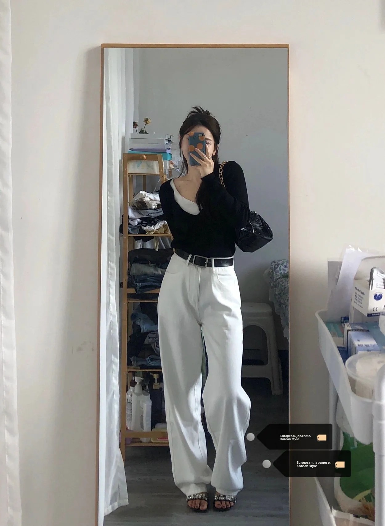 

Белые джинсы с высокой талией и широкими штанинами, женские большие размеры, повседневные брюки для похудения, осень-зима, джинсовый ретро-сле