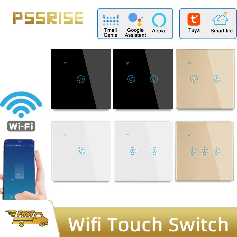 

PSSRISE Alexa WiFi Smart Switch 1/2/3/4 Gang Neutral Wire Touch Sensor LED Light Wall Switches Smart Home Voice for Alexa Google