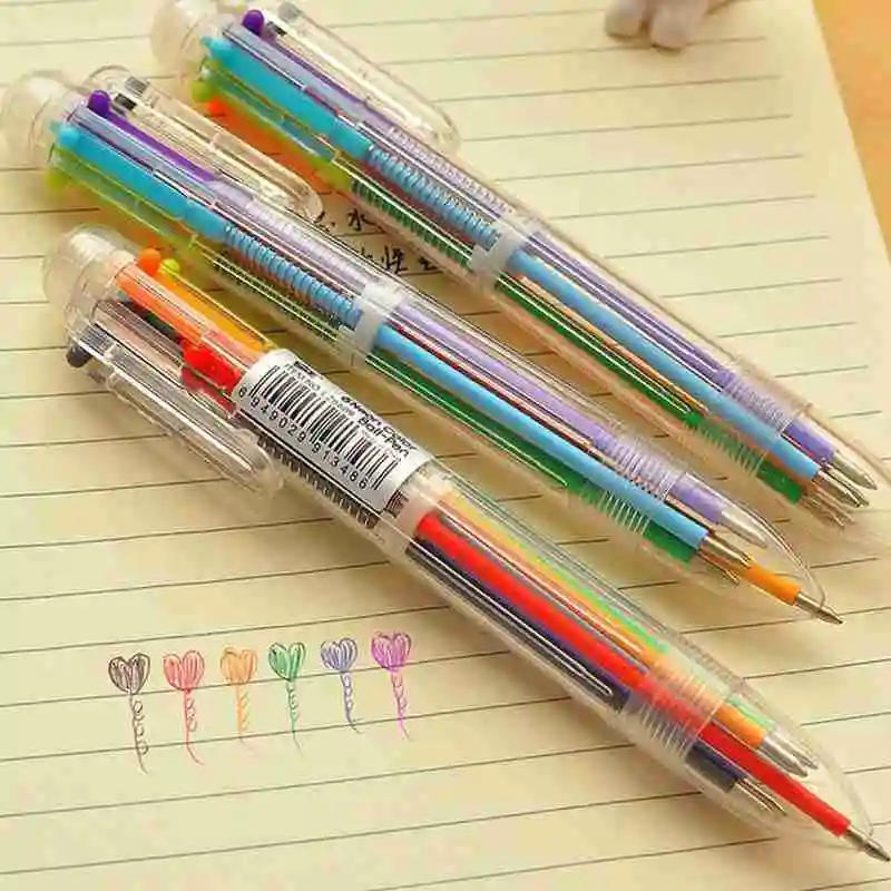 Creative 6-Color Transparent Ballpoint Pen Set for Students, Multicolor Markers for Notes & Journaling