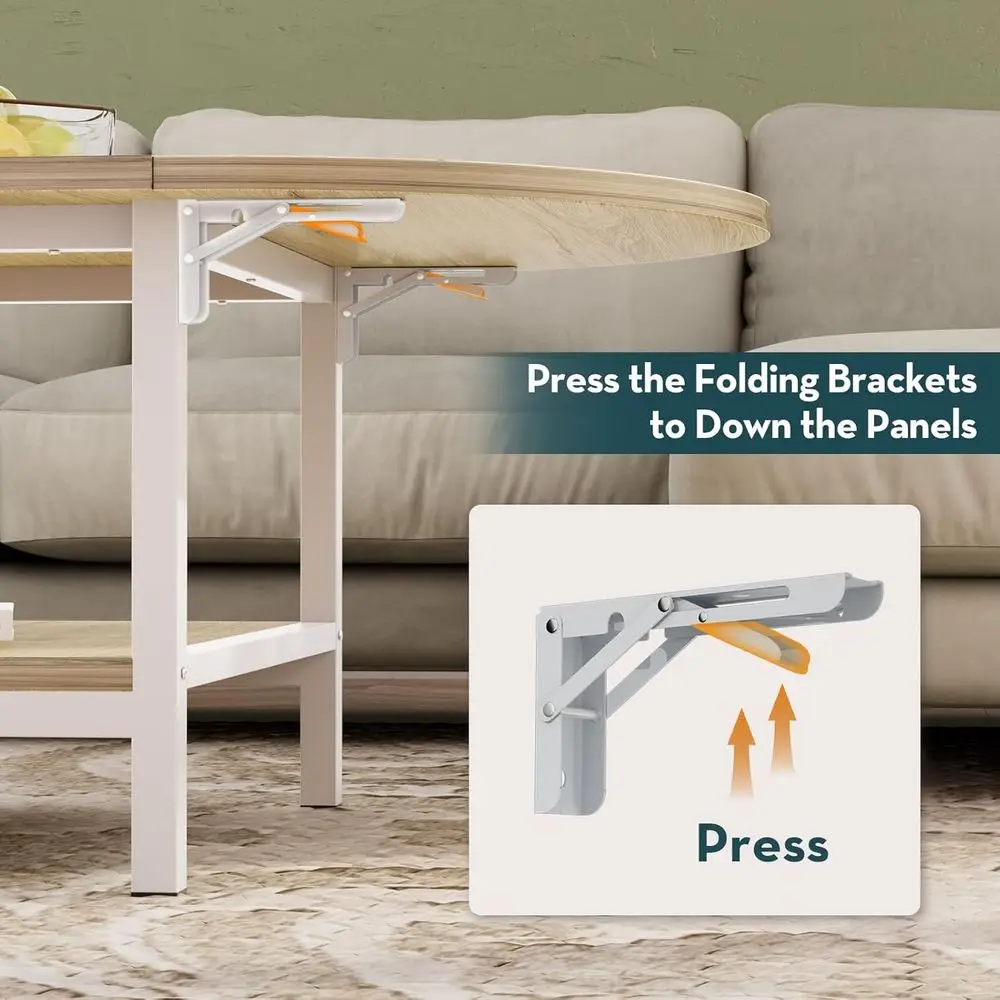 طاولة قهوة قابلة للتوسيع بطبقتين مع مساحة تخزين، لمسة نهائية من خشب البلوط الأبيض، مناسبة لمختلف أماكن المعيشة #6