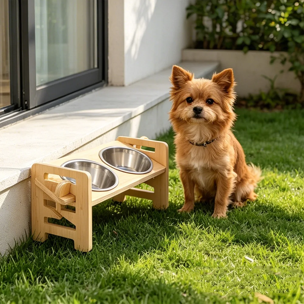 Comedero doble con soporte elevado de acero inox para perro y gato - imagen 5