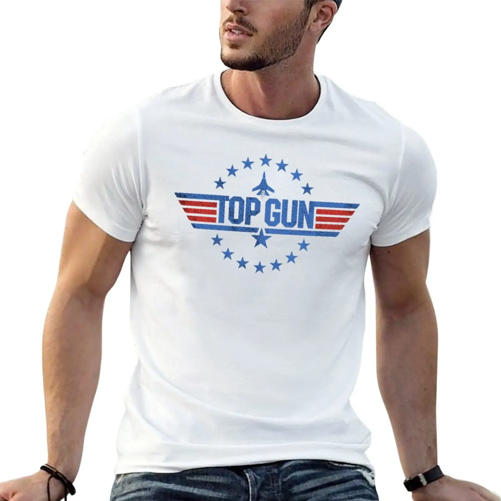 Clássico Vintage Crewneck T-Shirt, Top Gun, Filme Azul e Vermelho, Gráfico St Tees, Movimento Engraçado, Casa, EUA Tamanho