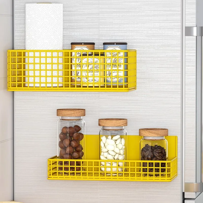 

Refrigerator Side Magnetic Sundries Storage Rack Punch-Free Kitchen Metal Spice Organize Shelf Washing Machine Toiletries Holder