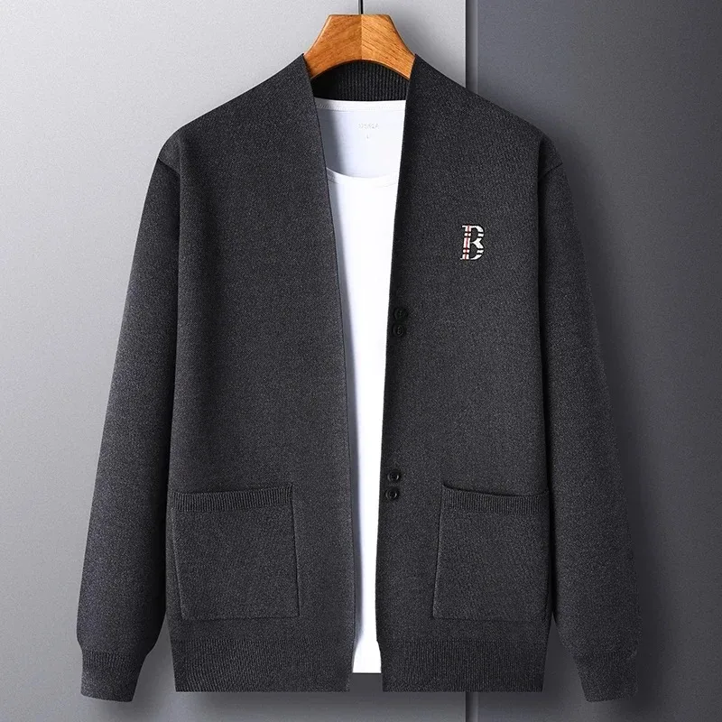 Luxury brand long sleeve men's knitted cardigan autumn fashion exquisite B letter embroidery Korean version design sweater coat - Image 5