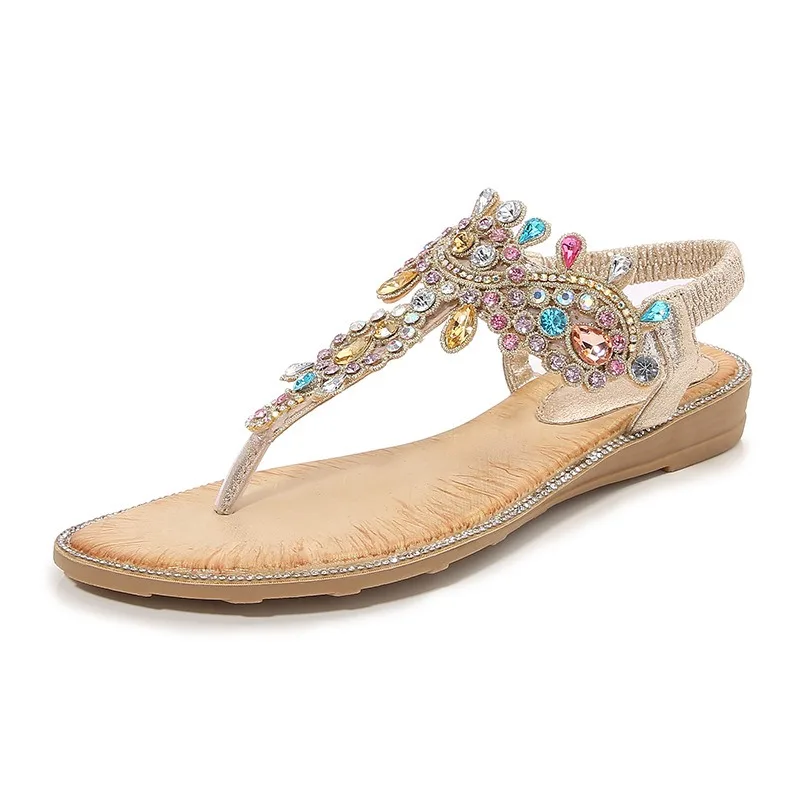 

Women's Sandals 2026 Summer Women's Shoes Fashion Beach Sandals New Flower Water Diamond Flat Sandals Casual Shoes Zapatos Mujer