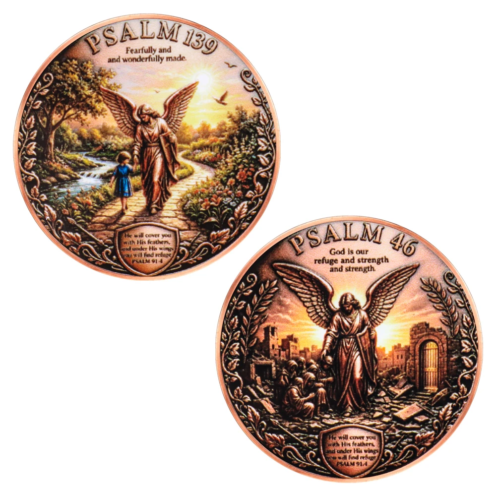 1pc Religious Guardian Angel Challenge Coin 1 oz .999 Fine Copper Color Print Christian Faith Bible Collectible Keepsake Gifts