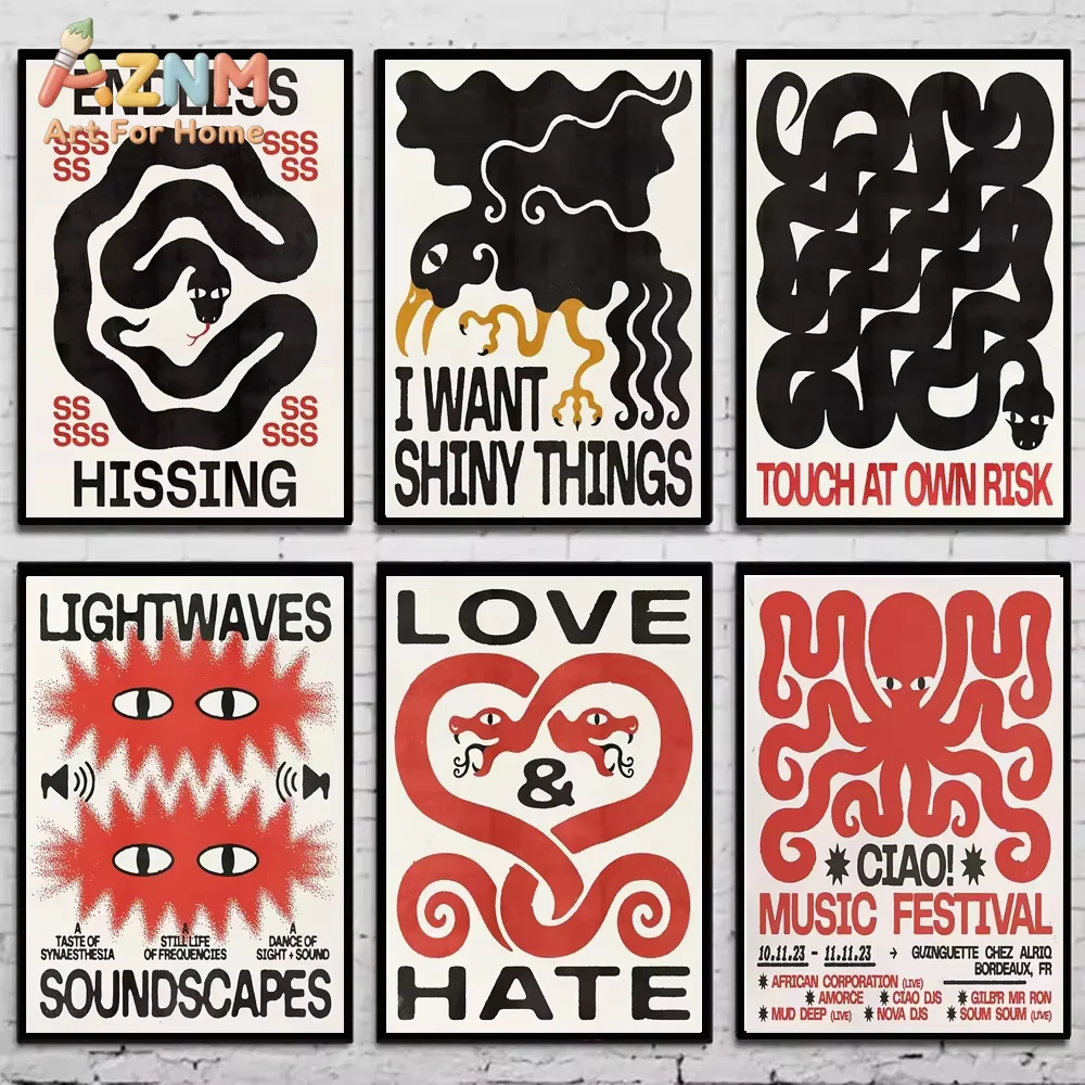 

AZNM Retro Psychedelic Animal & Music Canvas Wall Art Print, Frameless Single Panel Vintage Graphic Illustration, Bold Black Red