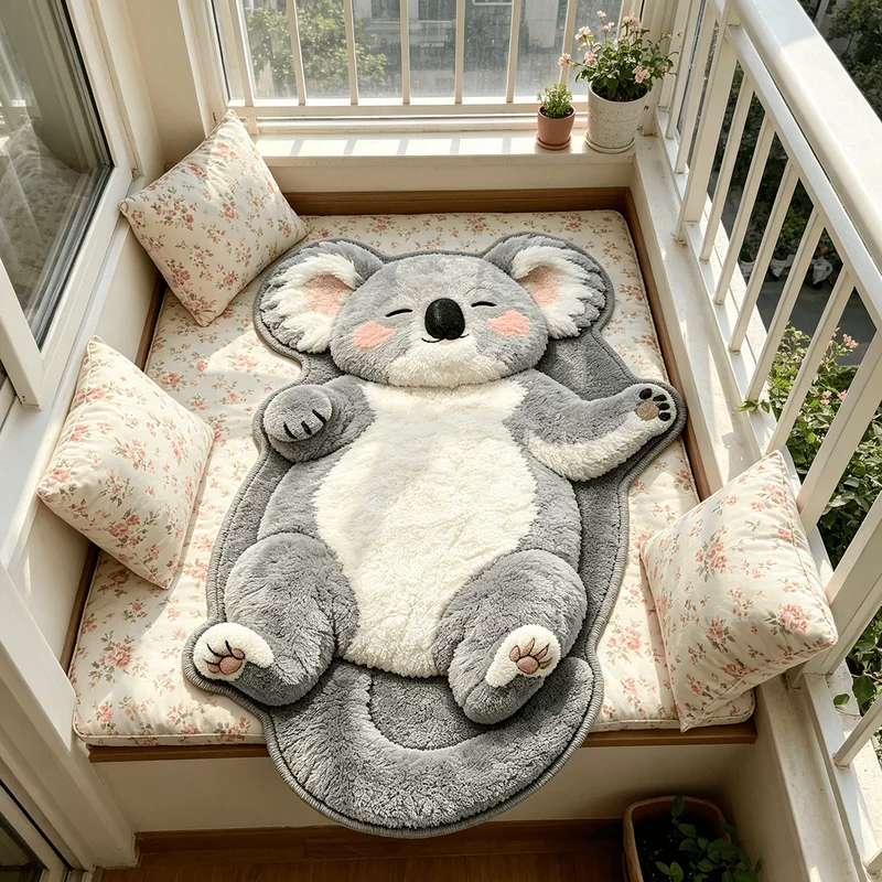 VIKAMA Simulation Lazy Koala Shaped Plush Long Carpet Foyer Bathroom Living Room Cute Cartoon Home Floor Mat Home Decoration