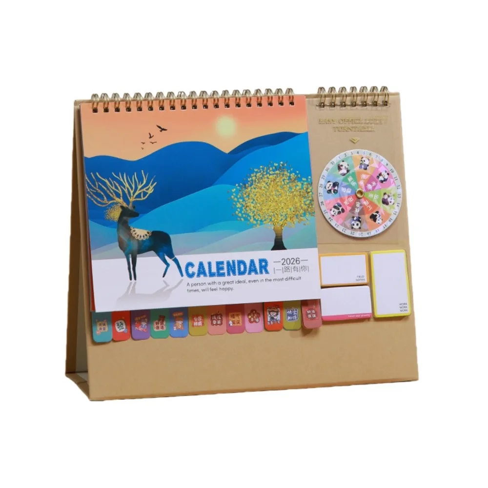 

Chinese New Year Style 2026 Desk Calendar Coil Binding with Notes Monthly Planner Cartoon Pony Month Date Display
