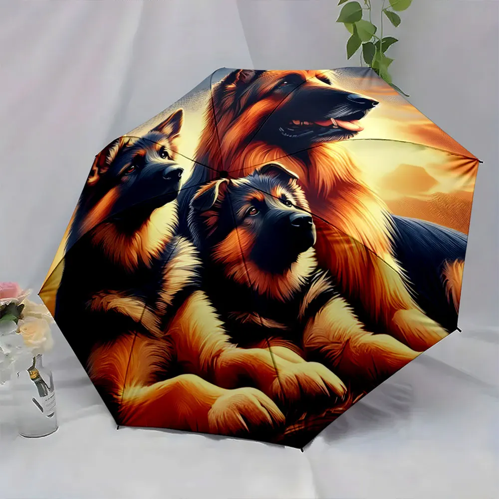 1PC Beautiful German Shepherd Design on Umbrella Print 8 Iron Ribs Folding Umbrella Auto-Open Fashion Sunshade
